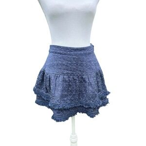 LoveShackFancy Meli Skirt Winter Blues Small‎ Blue Fringe Ruffle Mini Small